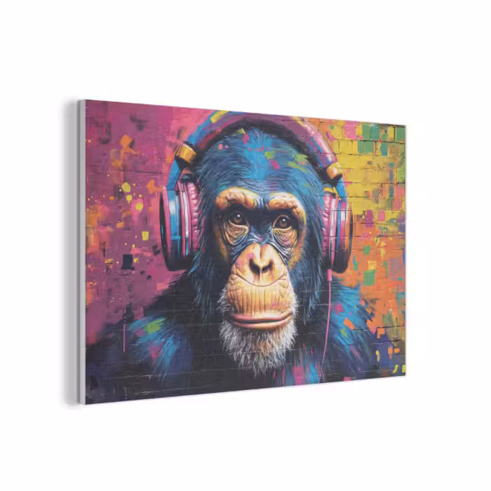 Akoestisch schilderij - Graffiti - Chimpanzee - Street art - Koptelefoon - Aap