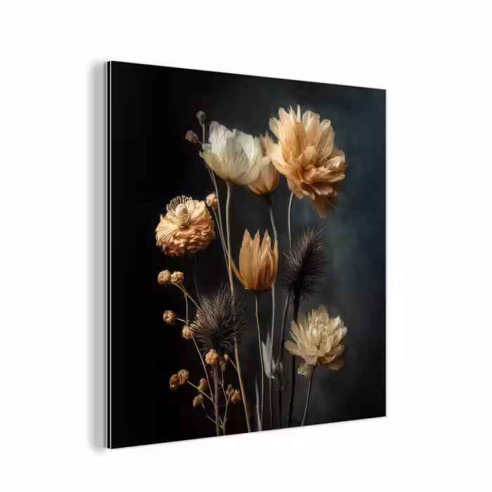 Aluminium schilderij - Boeket - Bloemen - Licht - Zwart