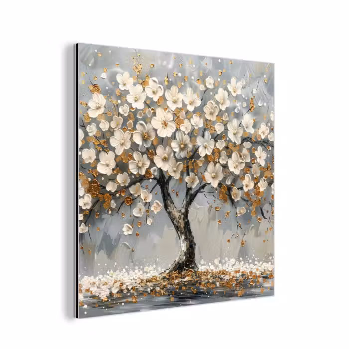 Aluminium schilderij - Boom - Bloemen - Wit - Natuur - Kunst