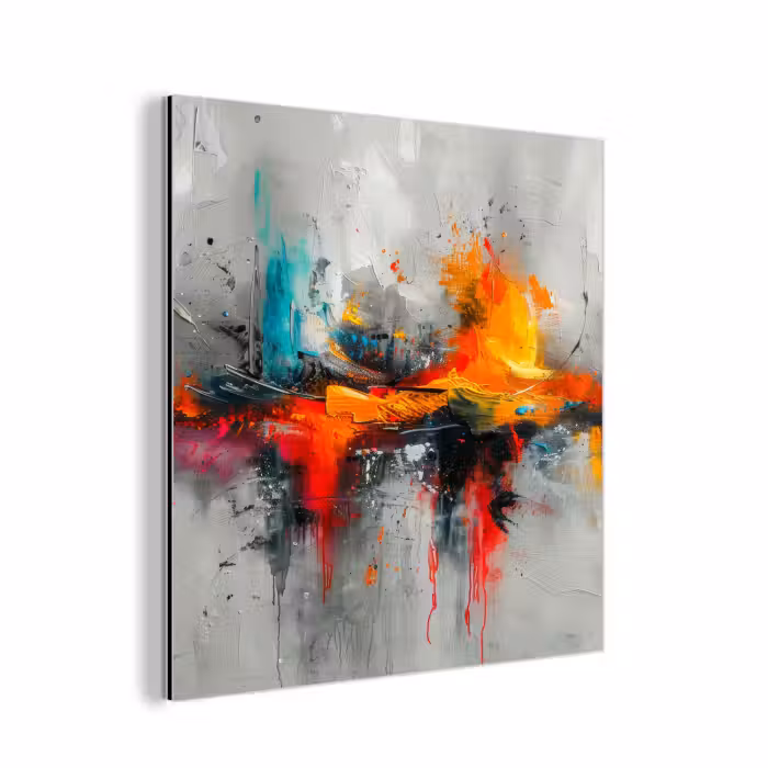 Aluminium schilderij - Moderne kunst - Oranje - Grijs - Abstract