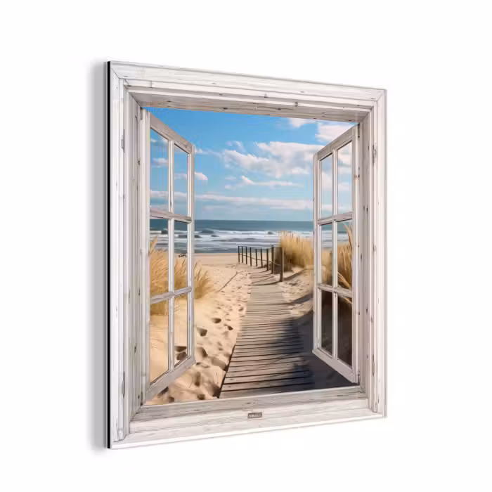 Aluminium schilderij - Raam - Zee - Kust - Natuur - Doorkijk - Strand - Waddenzee