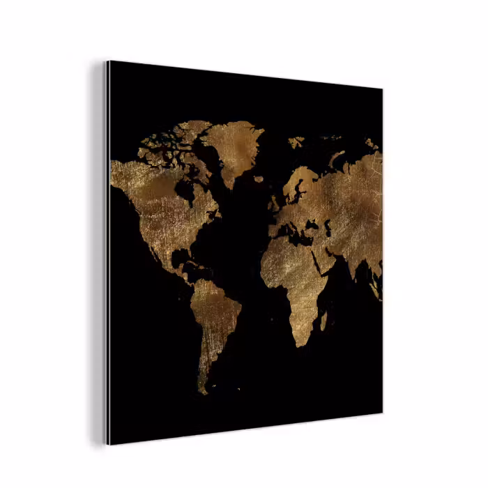 Aluminium schilderij - Wereldkaart - Goud - Luxe - Aarde - Zwart