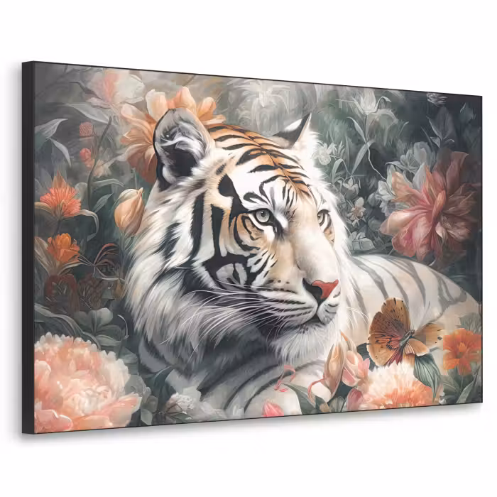 Art Frame - Tijger - Wilde dieren - Bloemen - Jungle
