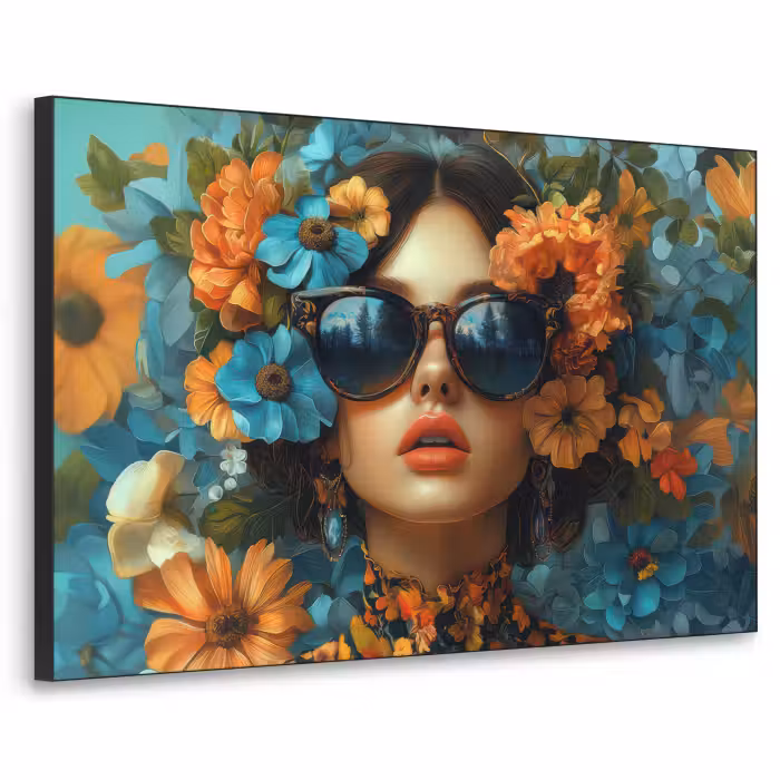 Art Frame - Vrouw - Bloemen - Oranje - Blauw - Modern