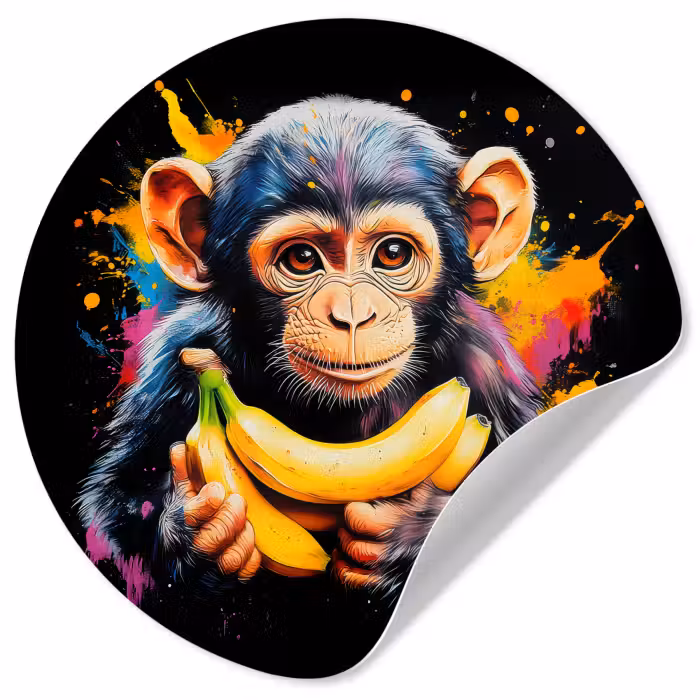 Behangcirkel - Aap - Graffiti - Kleurrijk - Bananen - Modern