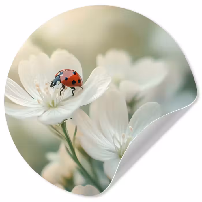Behangcirkel - Lieveheersbeestje - Bloemen - Wit