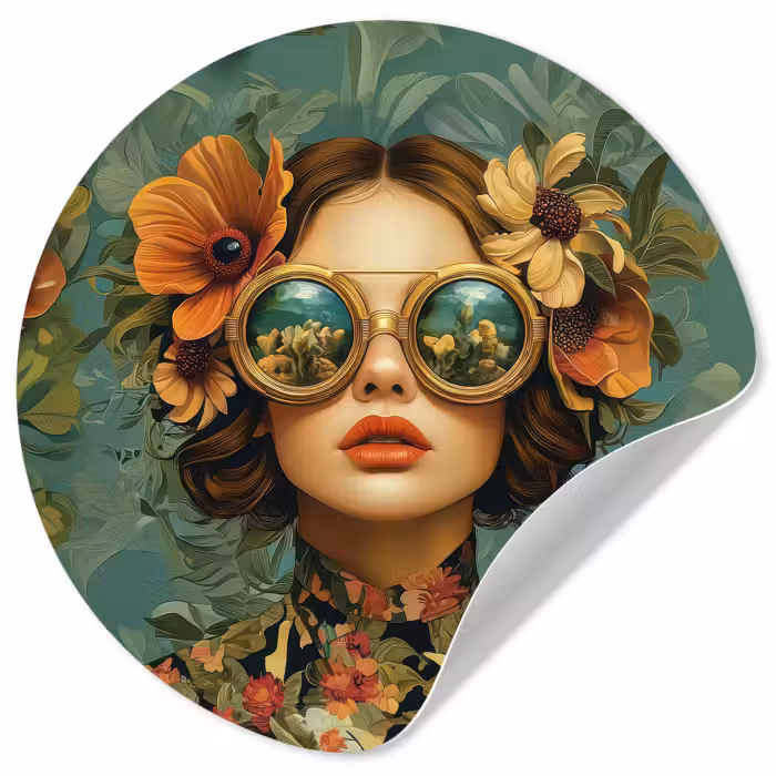 Behangcirkel - Vrouw - Bloemen - Vlinders - Natuur - Vintage