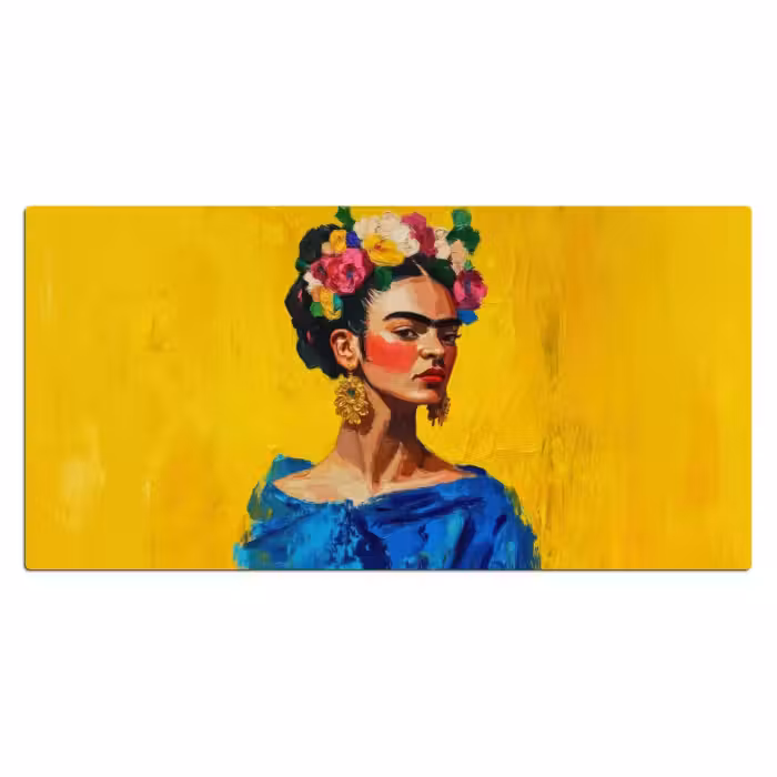 Bureau onderlegger - Frida Kahlo - Vrouw - Geel - Blauw - Bloemen