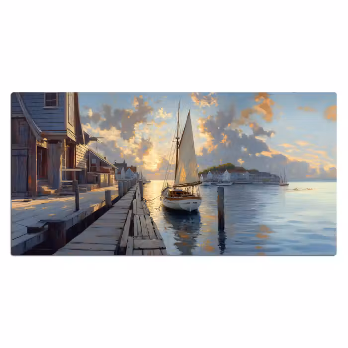 Bureau onderlegger - Zeilboot - Zon - Pier - Hout