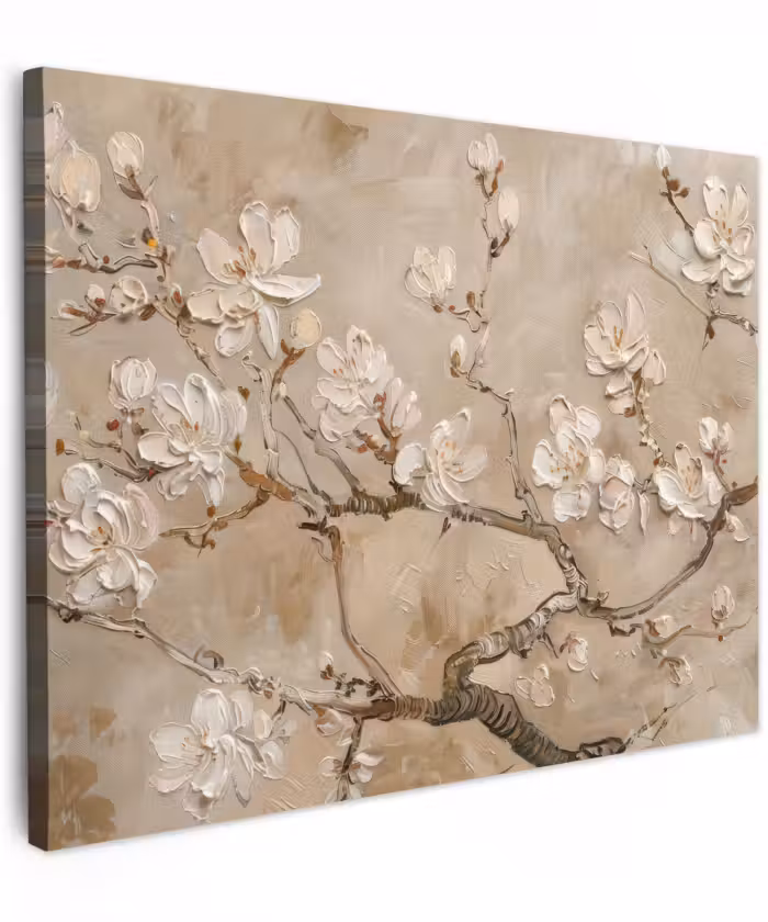 Canvas schilderij - Bloemen - Modern - Beige - Wit - Bloesem