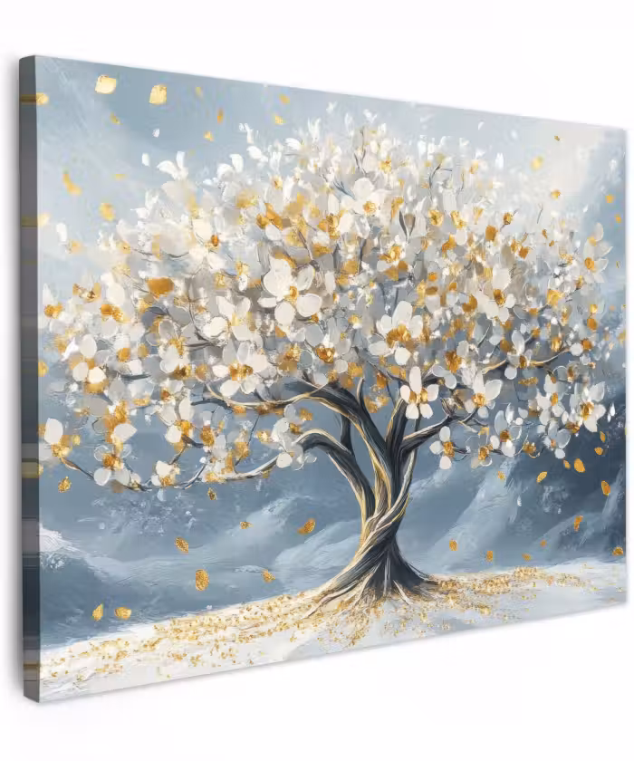 Canvas schilderij - Boom - Winter - Levensboom - Modern - Goud