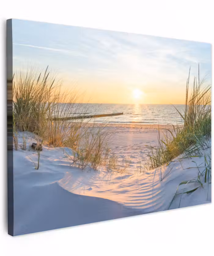 Canvas schilderij - Strand - Zon - Duin - Gras - Zand - Horizon