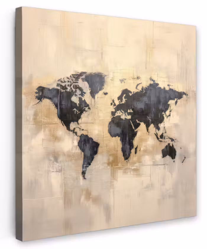 Canvas schilderij - Wereldkaart - Goud - Zwart - Abstract