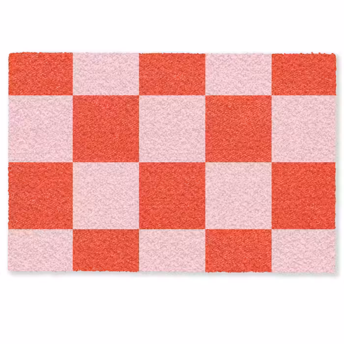 Deurmat - Schaakbord patroon - Rood - Roze - Blokjes
