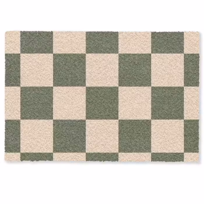 Deurmat - Schaakbord print - Groen - Beige - Blokjes