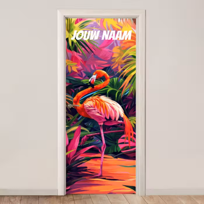 Deursticker met naam - Artistiek - Illustratie - Flamingo