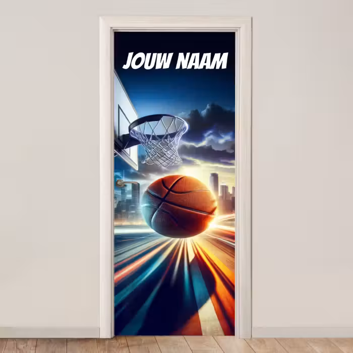 Deursticker met naam - Basketbal - Basket - Skyline