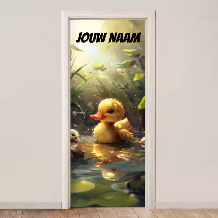 Deursticker met naam - Eendje - Water - Geel