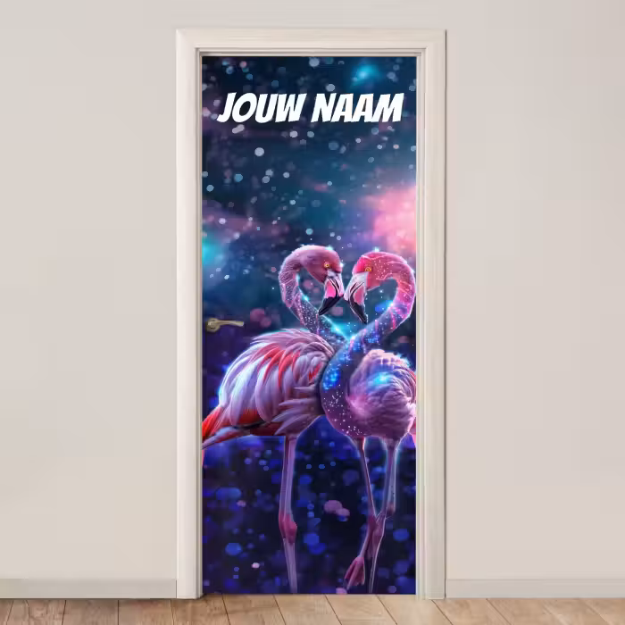 Deursticker met naam - Flamingo - Dromerig - Neon