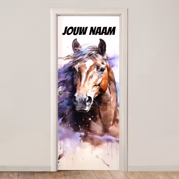 Deursticker met naam - Illustratie - Paard - Kleurrijk