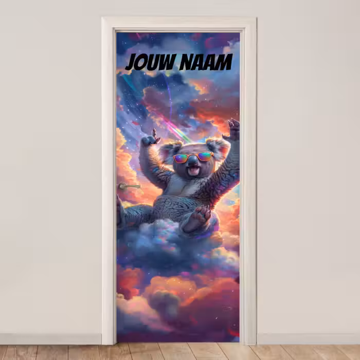 Deursticker met naam - Koala - Zonnebril - Kleurrijk