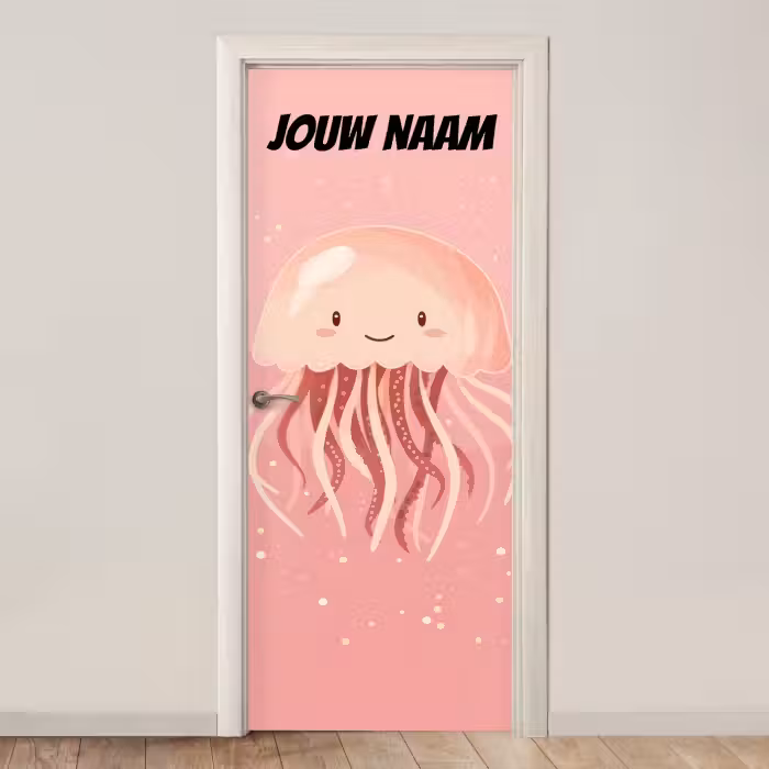 Deursticker met naam - Kwal  - Illustratie - Roze