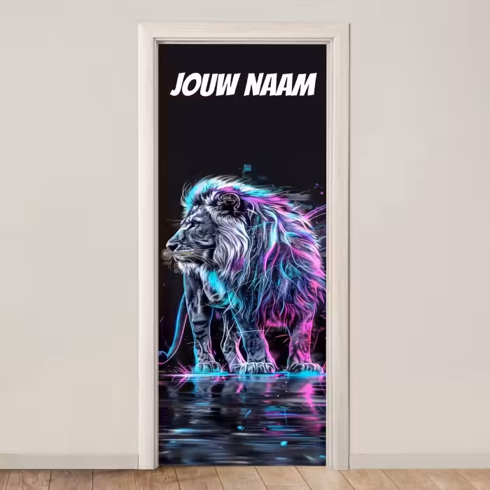 Deursticker met naam - Leeuw - Stoer - Neon