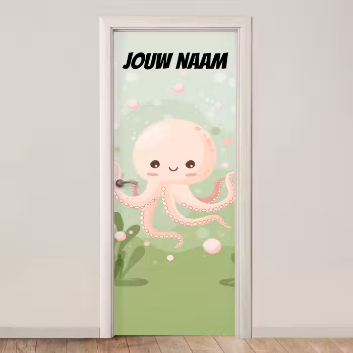 Deursticker met naam - Octopus - Pastelkleuren - Illustratie