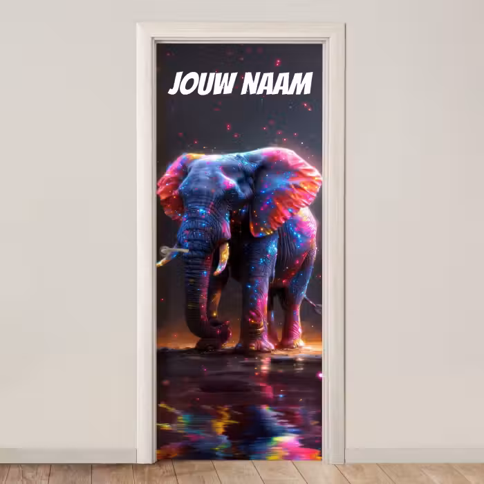 Deursticker met naam - Olifant - Lichteffecten - Kleurrijk