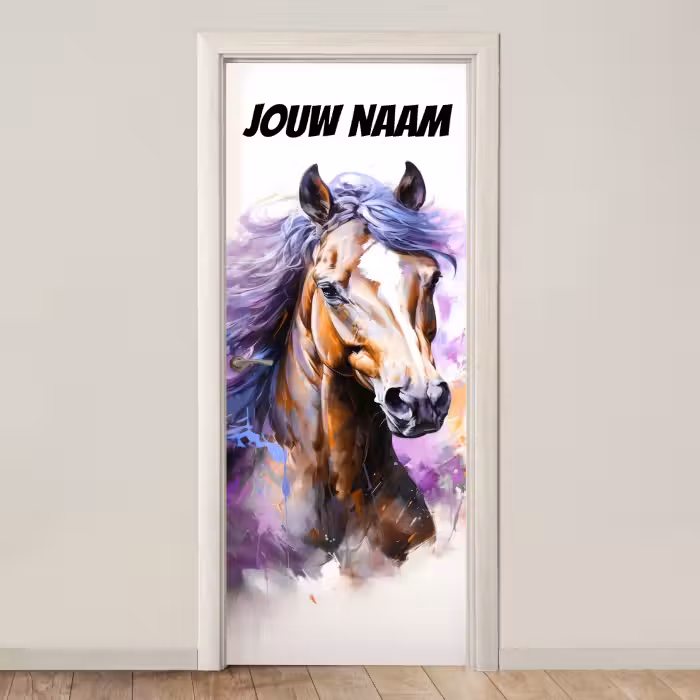 Deursticker met naam - Paard - Kleurrijk - Illustratie