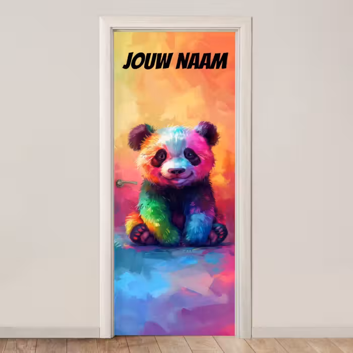 Deursticker met naam - Panda - Baby - Kleurijk