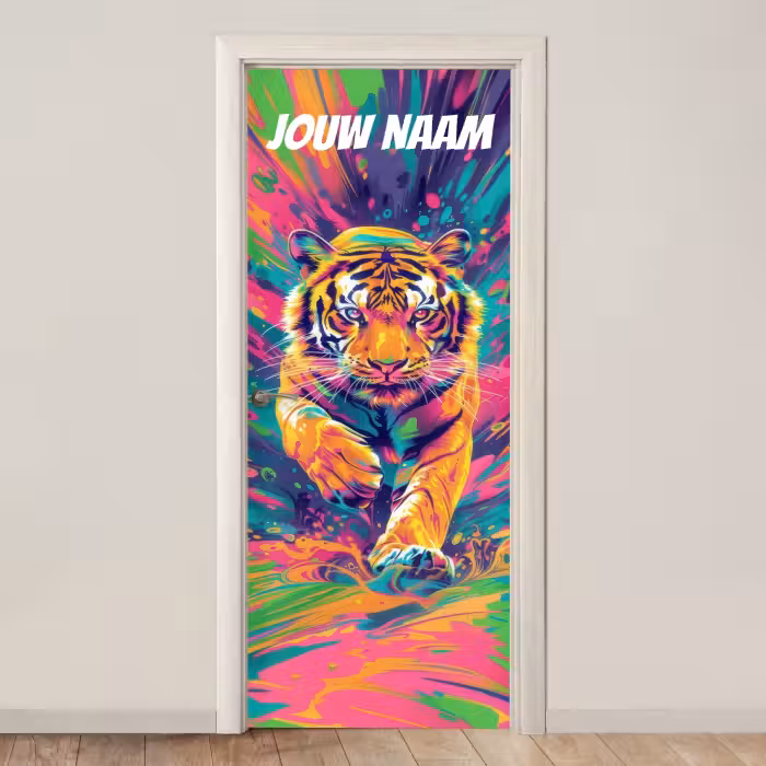 Deursticker met naam - Tijger - Illustratie - Kleurrijk