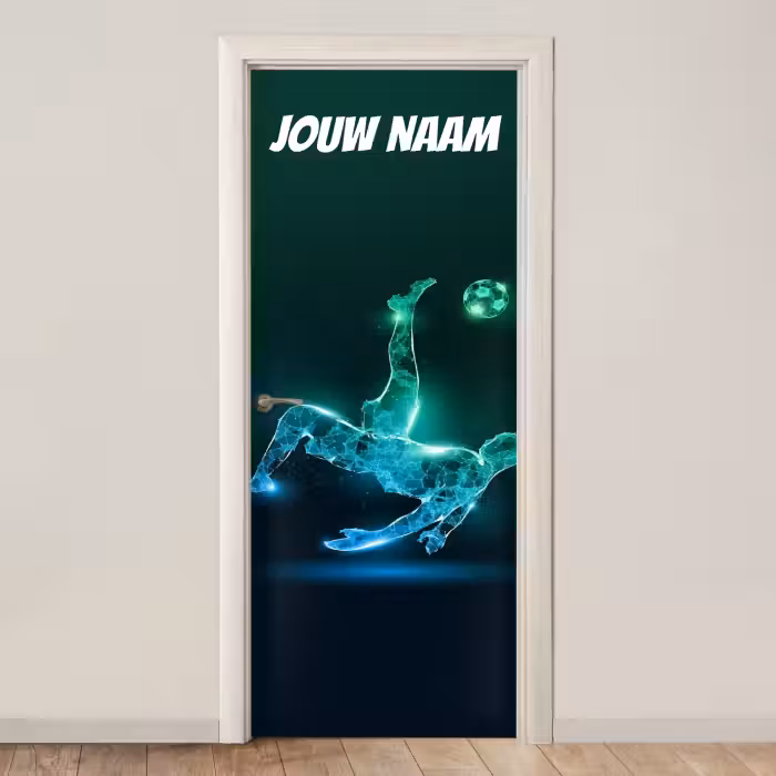 Deursticker met naam - Voetballer - Bal - Neon