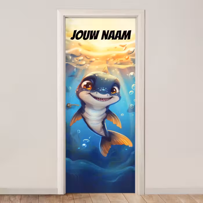 Deursticker met naam - Vrolijk - Dolfijn - Water