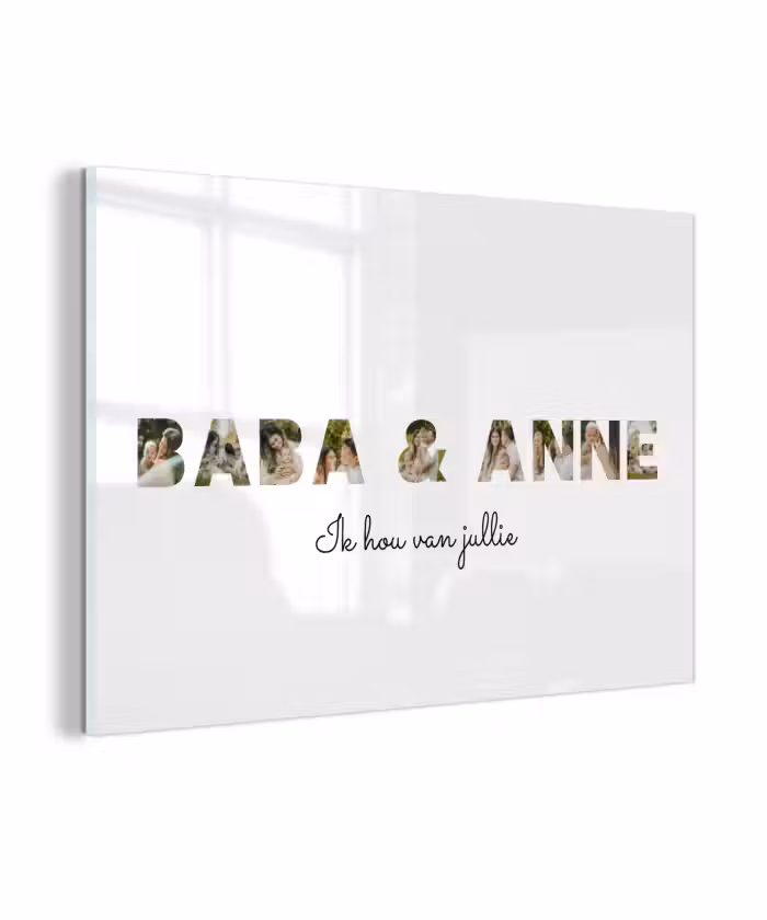 Gepersonaliseerd glas schilderij - Baba & Anne - Lettercollage