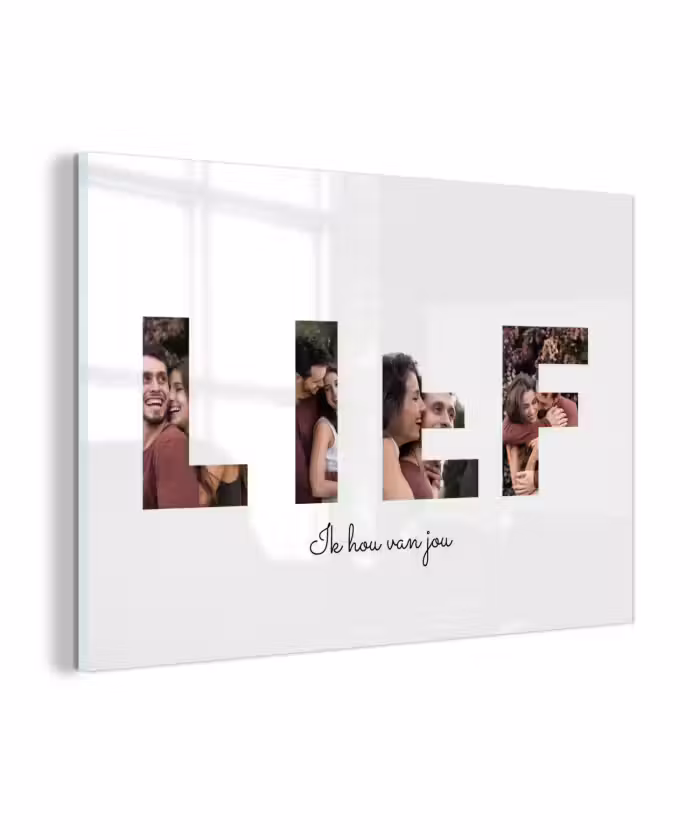 Gepersonaliseerd glas schilderij - Lief - Lettercollage