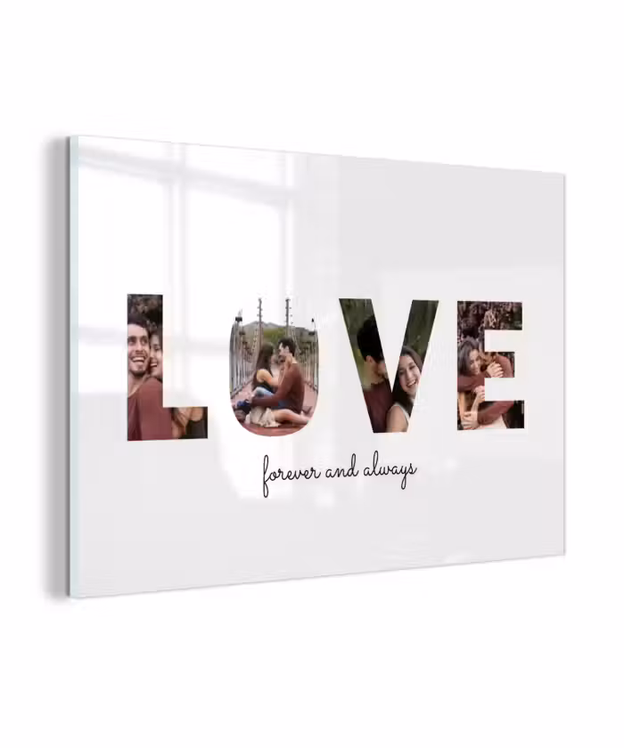 Gepersonaliseerd glas schilderij - Love - Lettercollage