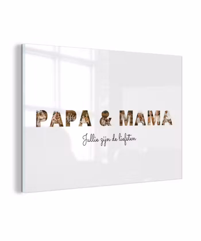 Gepersonaliseerd glas schilderij - Papa & Mama - Lettercollage