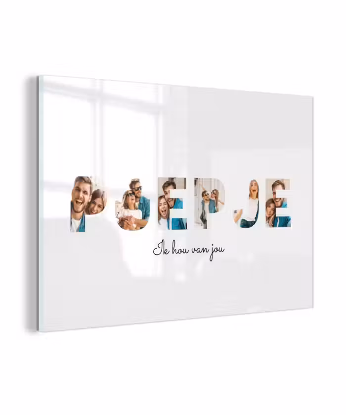 Gepersonaliseerd glas schilderij - Poepje - Lettercollage