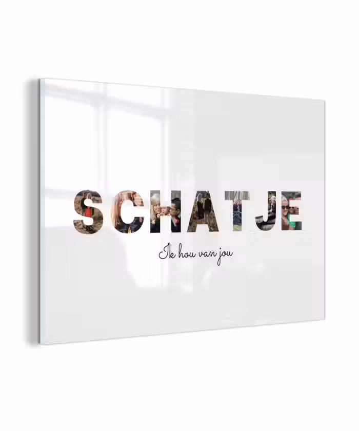 Gepersonaliseerd glas schilderij - Schatje - Lettercollage