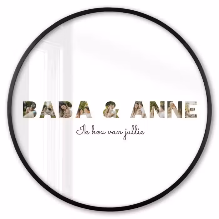Gepersonaliseerde ronde fotolijst - Baba & Anne - Lettercollage