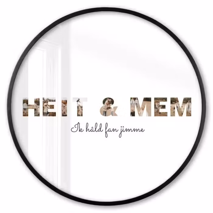 Gepersonaliseerde ronde fotolijst - Heit & Mem - Lettercollage