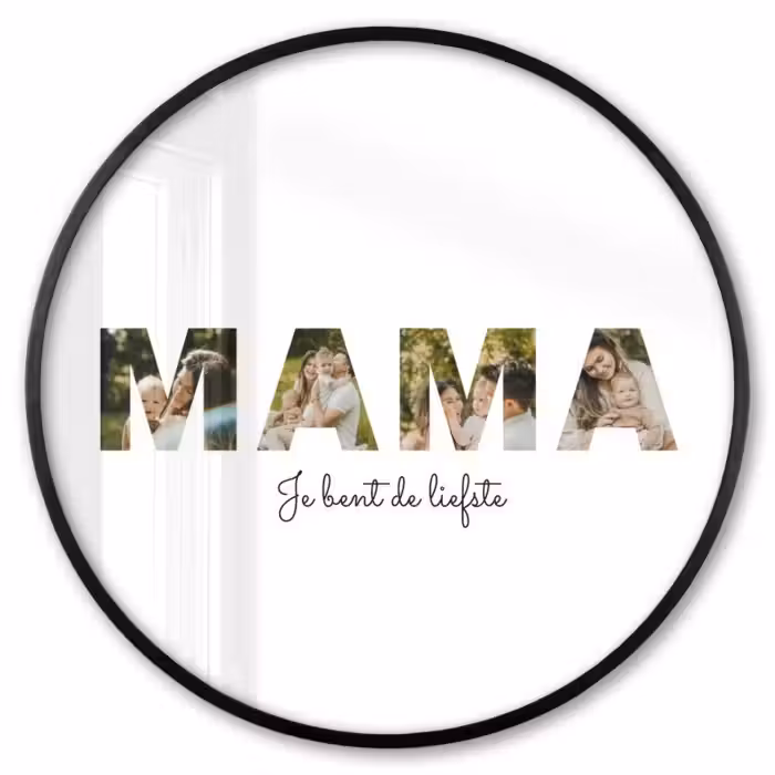 Gepersonaliseerde ronde fotolijst - Mama - Lettercollage