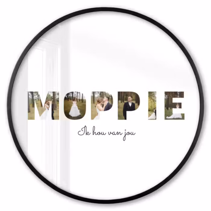 Gepersonaliseerde ronde fotolijst - Moppie - Lettercollage