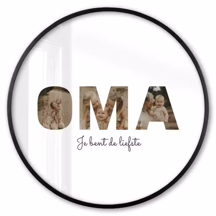 Gepersonaliseerde ronde fotolijst - Oma - Lettercollage