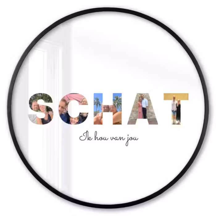 Gepersonaliseerde ronde fotolijst - Schat - Lettercollage