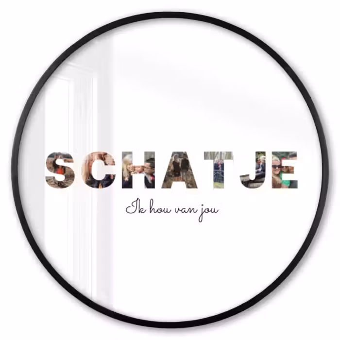 Gepersonaliseerde ronde fotolijst - Schatje - Lettercollage