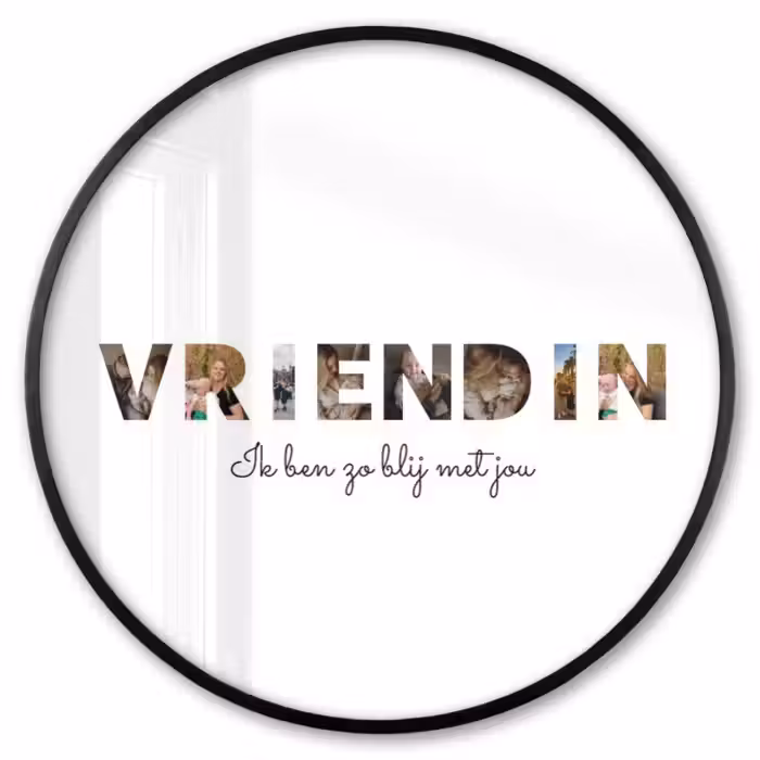 Gepersonaliseerde ronde fotolijst - Vriendin - Lettercollage