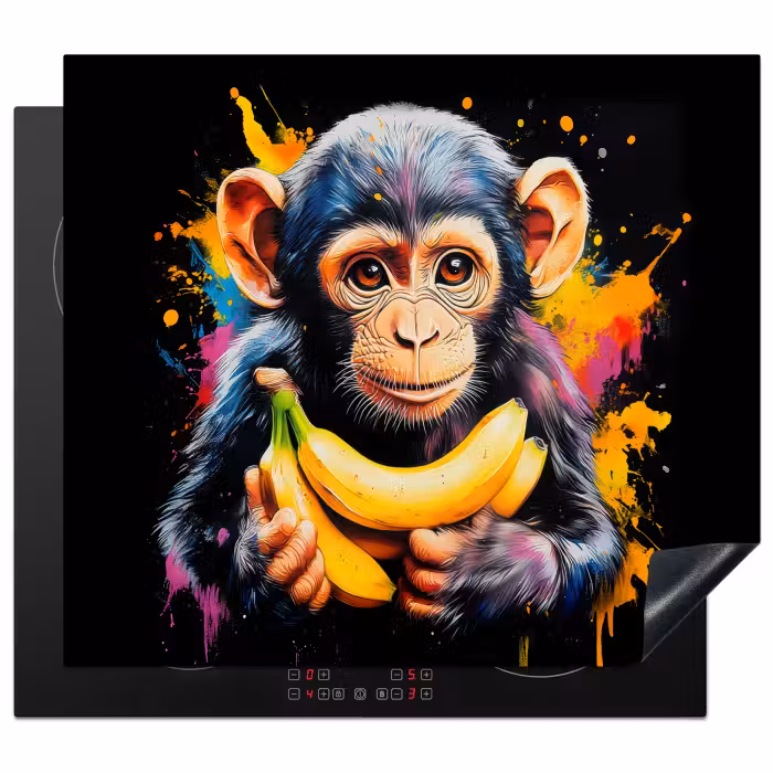Inductie beschermer - Aap - Graffiti - Kleurrijk - Bananen - Modern