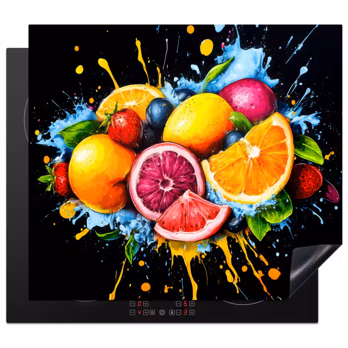 Inductie beschermer - Fruit - Graffiti - Kleurrijk - Sinaasappel - Aardbei - Abstract
